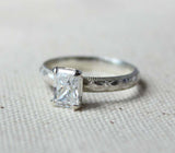 1.5ct Engagement Ring Radiant Cut Diamond Milgrain Solitaire 14k White Gold Over