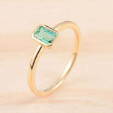1ct Green Emerald Cut Engagement Ring Bezel Set Solitaire 14k Yellow Gold Finish