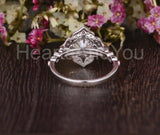 2.1ct Round Cut Moissanite Vintage-Inspired Milgrain Ring 14k White Gold Plated
