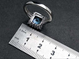 2.35ct Engagement Ring Cushion Cut Blue Topaz Floral Halo 14k White Gold Finish