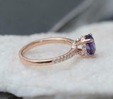 1.3ct Engagement Ring Oval Cut Purple Amethyst Hidden Halo 14k Rose Gold Finish
