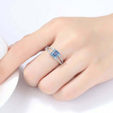 2.3ct Engagement Ring Princess Cut Blue Topaz Split Shank 14k White Gold Finish