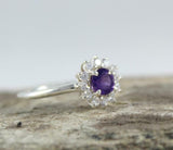 2.2ct Engagement Ring Round Cut Purple Amethyst Floral Halo 14k WhiteGold Finish