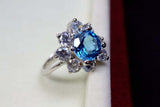 2.25ct Engagement Ring Round Cut Blue Topaz Diamond Floral 14k White Gold Finish