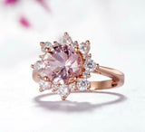 2.3ct Engagement Ring Round Cut Pink Sapphire Diamond Floral 14k Rose Gold Over