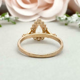 2.2ct Engagement Ring Pear Cut Diamond Leaf Inspired Halo 14k Yellow Gold Finish