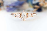 Five Stone Solitaire Engagement Ring 1.5ct Pear Cut Diamond 14k Rose Gold Finish