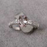 2.1ct Oval Cut Morganite Solitaire with Accent Trilogy Ring 14k White Gold Over