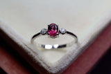0.25ct Engagement Ring Oval Cut Pink Ruby Minimalist Trilogy 14k White Gold Over