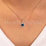 1ct Round Simulated London Blue Topaz Halo Pendant Chain 14k Yellow Gold Plated