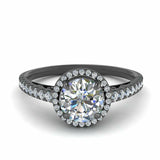 1ct Round Diamond Vintage Halo Solitaire Engagement Ring 14k Black Gold Finish