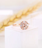 1ct Round Cut Simulated Peach Morganite Art Deco Halo Ring 14k Rose Gold Plated