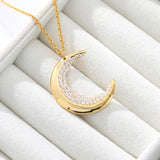 1ct Round Cut Moissanite Half Moon Cluster Pendant Chain 14k Yellow Gold Plated