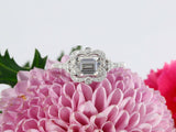 2ct Emerald Cut Diamond Vintage Halo Women Engagement Ring 14k White Gold Finish