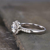 2.3Ct Round Cut Diamond Accent Halo Floral Engagement Ring 14K White Gold Finish