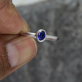 0.5ct Oval Cut Blue Sapphire Bezel Set Solitaire Women Ring 14k WhiteGold Finish