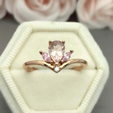 1ct Engagement Ring Pear Peach Morganite Curved Stackable 14k Yellow Gold Finish
