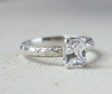 1.5ct Engagement Ring Radiant Cut Diamond Milgrain Solitaire 14k White Gold Over