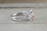 2ct Cushion Cut Morganite Engagement Ring 14k White Gold Over Twist Diamond Halo