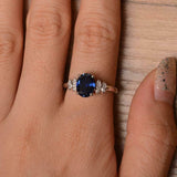 2.3ct Engagement Ring Oval Cut Sapphire Stylish Art Deco 14k White Gold Finish