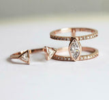 2.2ct Marquise Trillion Cut Diamond Double Band Ring Set 14k Rose Gold Finish