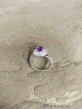 1.7ct Engagement Ring Round Cut Purple Amethyst Dual Halo 14k White Gold Finish