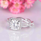 2ct Cushion Cut VVS1 Diamond Engagement Ring Twist Infinity 14k White Gold Over