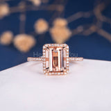 2.1ct Emerald Cut Simulated Morganite Halo Engagement Ring 14k Rose Gold Plated