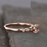 1ct Cushion Cut Peach Morganite Diamond Accent Solitaire Ring 14k Rose Gold Over