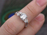 1.2ct Round Cut Diamond Engagement Ring Floral Leaf Design 14k White Gold Finish