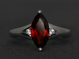2.3ct Engagement Ring Marquise Cut Red Garnet Trilogy 14k White Gold Finish
