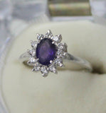 2ct Engagement Ring Oval Cut Purple Amethyst Diamond Floral 14k WhiteGold Finish
