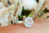 1.5ct Round Cut Peach Morganite Engagement Ring 14k White Gold Over Halo Floral