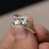 2ct Pear Cut Peach Morganite Swirl Unique Engagement Ring 14k White Gold Finish