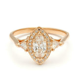 1.5ct Marquise Cut Diamond Engagement Ring 14k Yellow Gold Finish Halo Trilogy