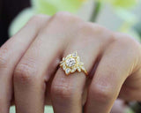 2.25ct Round Cut Diamond Engagement Ring Floral Art Deco 14k Yellow Gold Finish