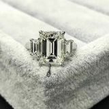 3.5Ct Emerald Cut Diamond Trapezoid Accent Engagement Ring 14K White Gold Finish