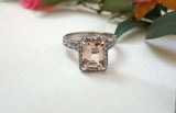 2ct Emerald Peach Morganite Engagement Ring 14k WhiteGold Finish Halo Bridal Set