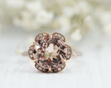 3Ct Round Cut Peach Morganite Diamond Floral Engagement Ring 14K Rose Gold Over