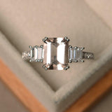 2ct Emerald Cut Peach Morganite Solitaire with Accents Ring 14k WhiteGold Finish