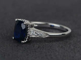 2.4ct Cushion Cut Sapphire Milgrain Solitaire Accent Ring 14k White Gold Finish