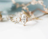 Five Stone Engagement Ring 1.7ct Marquise Cut VVS1D Diamond 14k Rose Gold Finish