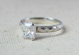 1.5ct Engagement Ring Radiant Cut Diamond Milgrain Solitaire 14k White Gold Over
