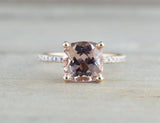 1.7ct Cushion Cut Peach Morganite Solitaire Engagement Ring 14k Rose Gold Finish
