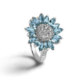 4Ct Round Cut Diamond Blue Petals Floral Engagement Ring 14K White Gold Finish