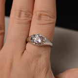 1.5ct Round Peach Morganite Floral Solitaire Engagement Ring 14k White Gold Over
