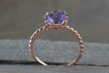 1.5ct Round Cut Purple Amethyst Solitaire Rope Accent Ring 14k Rose Gold Finish