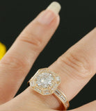 2ct Round Cut Diamond Baguette Halo Milgrain Engagement Ring 14k Rose Gold Over