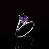 0.45ct Oval Cut Purple Amethyst Stylish Split Shank Ring 14k White Gold Finish