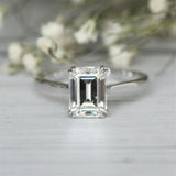 3Ct Emerald Cut Diamond Dual Claw Solitaire Engagement Ring 14K White Gold Over